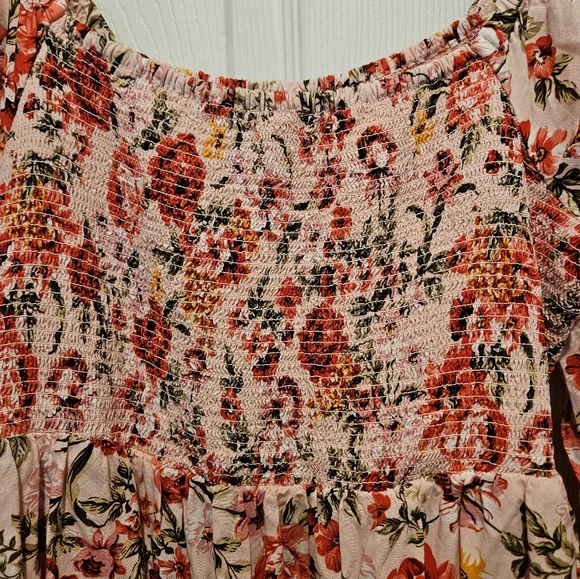 NWOT Old Navy Womans L floral Summer Smocked Dress Balloon Sleeve Swing Midi - Picture 8 of 10
